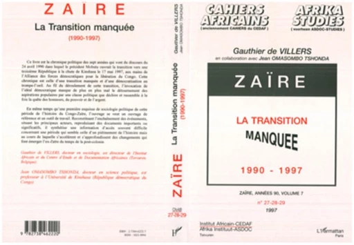 Zaire la Transition Manquée 1990-1997 - Jean Omasombo - Editions L'Harmattan