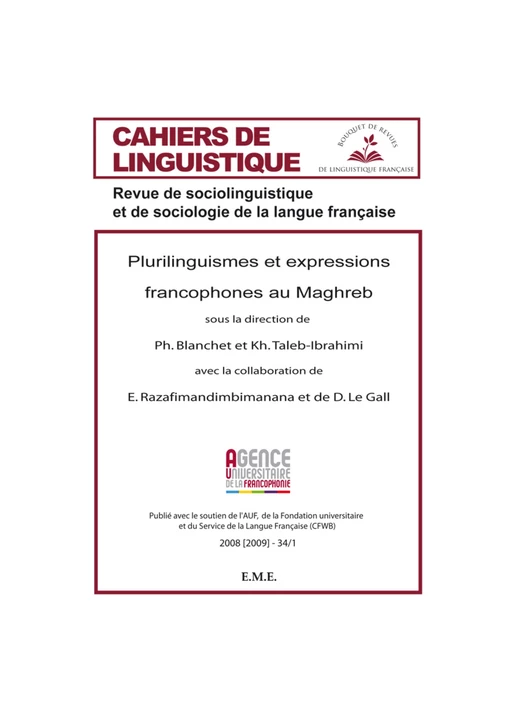 Plurilinguismes et expressions Francophones au Maghreb - Khaoula Taleb-Ibrahimi, Philippe Blanchet, Didier Le Gall, Elatiana Razafimandimbimanana - EME Editions