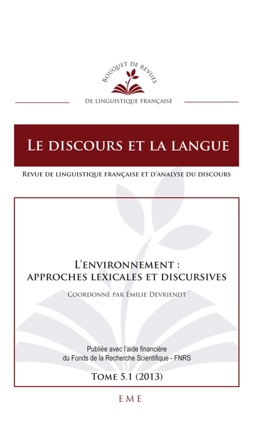 L'environnement : approches lexicales et discursives - Emilie Devriendt - EME Editions