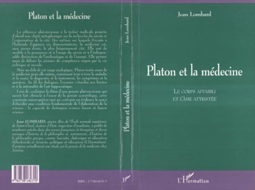 Platon et la médecine - Jean Lombard - Editions L'Harmattan