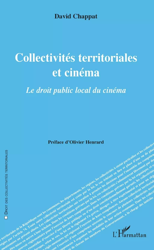 Collectivités territoriales et cinéma - David Chappat - Editions L'Harmattan