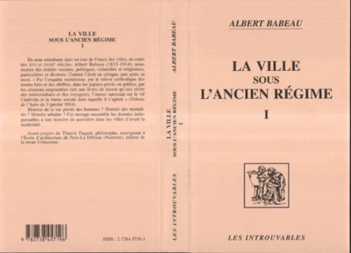 La ville sous l'ancien régime (Volume 1) - Albert Babeau - Editions L'Harmattan