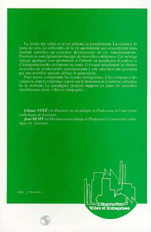 La ville : vers une nouvelle définition ? - Jean Remy - Editions L'Harmattan