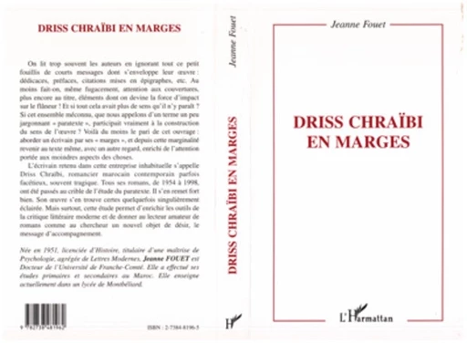 DRISS CHRAÏBI EN MARGES - Jeanne Fouet-Fauvernier - Editions L'Harmattan