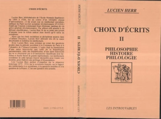 Choix d'écrits - Lucien Herr - Editions L'Harmattan