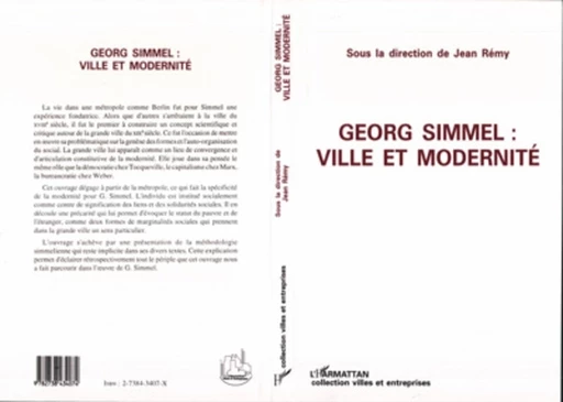 Georg Simmel : ville et modernité - Jean Remy - Editions L'Harmattan