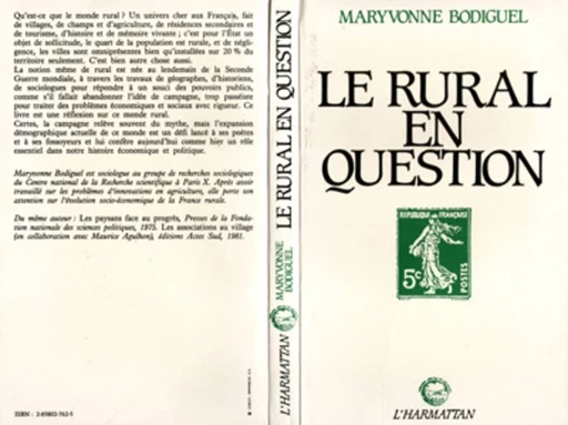 Le rural en question - Maryvonne Bodiguel - Editions L'Harmattan