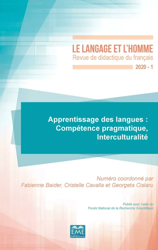 Apprentissage des langues : Compétence pragmatique, Interculturalité - Fabienne Baider, Georgeta Cislaru, Cristelle Cavalla - EME Editions