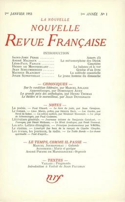 La Nouvelle Nouvelle Revue Française N' 1 (Janvier 1953)