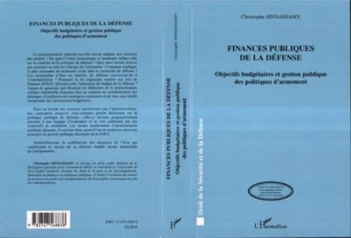 Finances publiques de la défense - Christophe Sinnassamy - Editions L'Harmattan