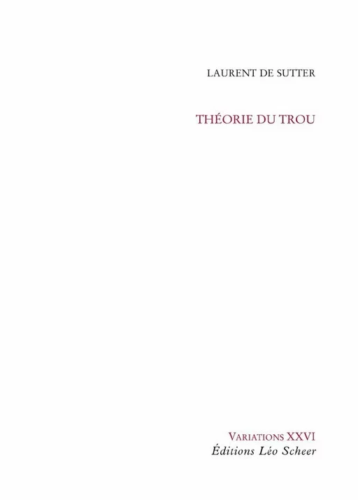 Théorie du trou - Laurent de Sutter - Editions Léo Scheer