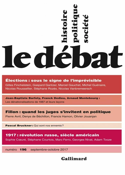 Le Débat N° 196 (septembre - octobre 2017) -  Collectifs - Editions Gallimard