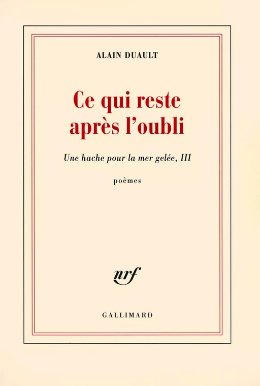 Ce qui reste après l'oubli - Alain Duault - Editions Gallimard