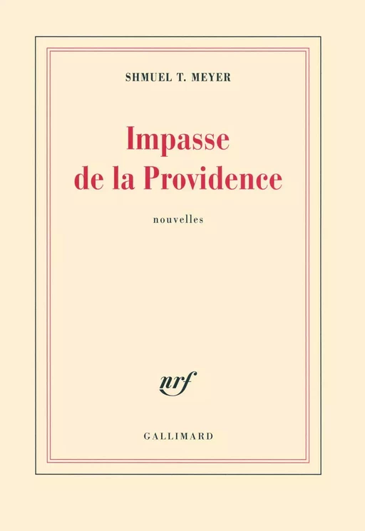 Impasse de la Providence/Jours de fête - Shmuel T. Meyer - Editions Gallimard