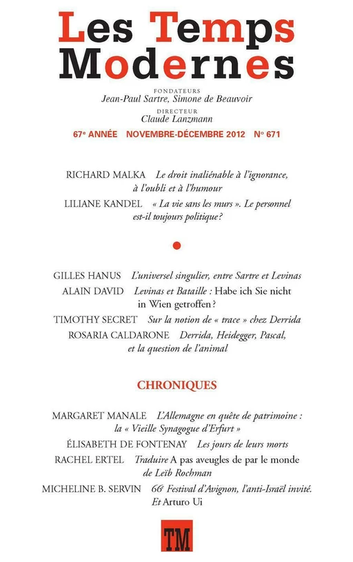 Les Temps Modernes N° 671 N° 671 -  Collectifs - Editions Gallimard