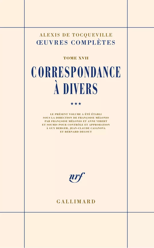 Correspondance à divers (Tome 3) - Alexis de Tocqueville - Editions Gallimard