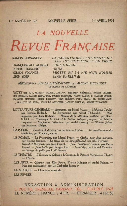 La Nouvelle Revue Française N' 127 (Avril 1924) -  Collectifs - Editions Gallimard - Revues NRF