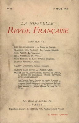 La Nouvelle Revue Française N' 15 (Mars 1910)