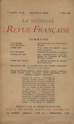 La Nouvelle Revue Française N' 80 (Mai 1920)