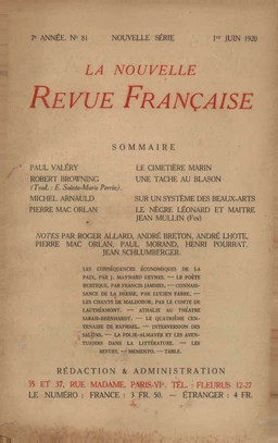 La Nouvelle Revue Française N' 81 (Juin 1920)