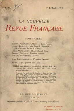 La Nouvelle Revue Française N' 19 (Juillet 1910)