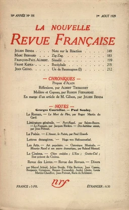 La Nouvelle Revue Française N' 191 (Aoűt 1929)