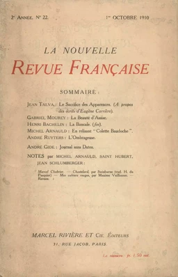 La Nouvelle Revue Française N' 22 (Octobre 1910)