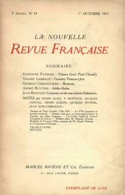 La Nouvelle Revue Française N' 34 (Octobre 1911)