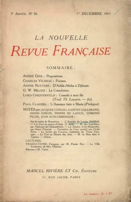 La Nouvelle Revue Française N' 36 (Décembre 1911)