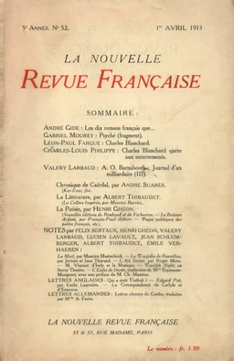 La Nouvelle Revue Française N' 52 (Avril 1913)