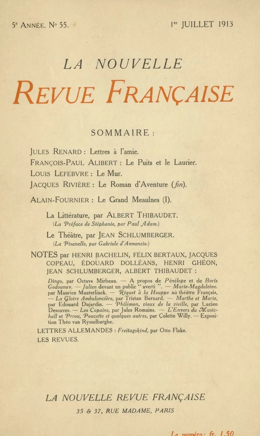 La Nouvelle Revue Française N' 55 (Juillet 1913) - André Gide - Editions Gallimard - Revues NRF