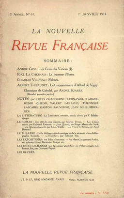 La Nouvelle Revue Française N' 61 (Janvier 1914)