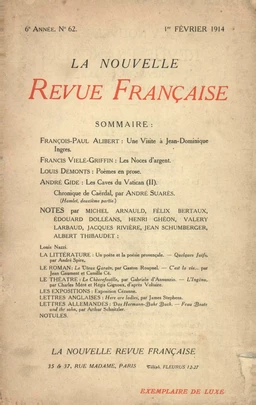 La Nouvelle Revue Française N' 62 (Février 1914)