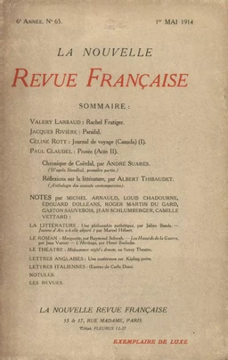 La Nouvelle Revue Française N' 65 (Mai 1914)