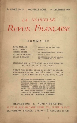 La Nouvelle Revue Française N' 75 (Décembre 1919)