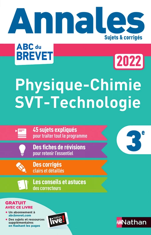 Annales ABC du Brevet 2022 - Physique-Chimie - SVT - Technologie 3e - Sujets et corrigés + fiches de révisions - Nicolas Coppens, Olivier Doerler, Laurent Lafond, Sébastien Guivarc'h, Arnaud Lopin - Nathan