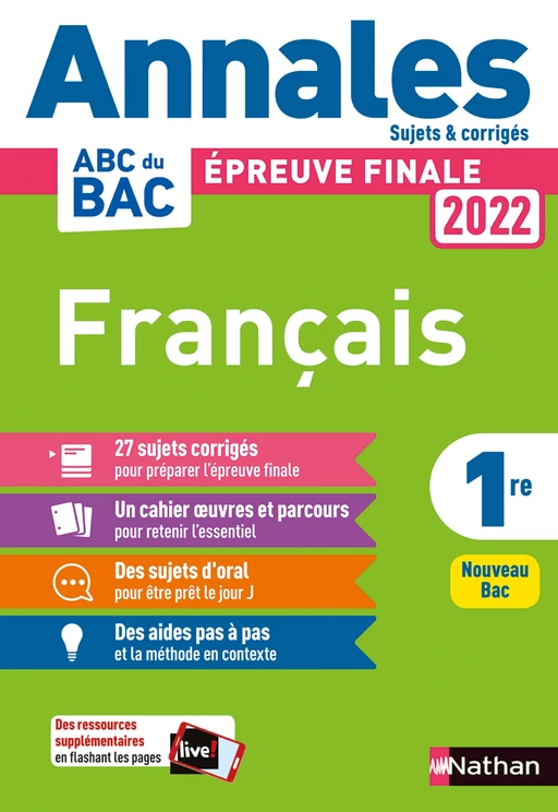 Annales ABC du BAC 2022 - Français 1re - Sujets et corrigés - Enseignement commun première - Epreuve finale Bac 2022 - Séléna Hébert, Anne Cassou-Noguès - Nathan