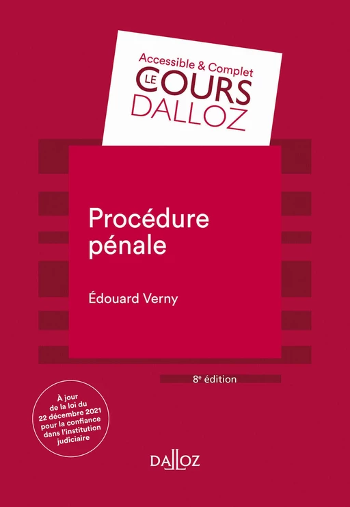 Procédure pénale 8ed - Édouard Verny - Groupe Lefebvre Dalloz