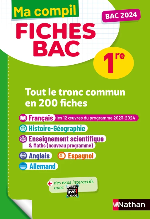 Toutes les matières du tronc commun Première - Ma Compil fiches BAC - Bac 2024 - Français, Histoire-Géographie, Enseignement scientifique, Anglais, Espagnol, Allemand 1re - EPUB - Anne Cassou-Noguès, Séléna Hébert, Elsa Jollès, Delphine Fradet, Fredéric Fouletier, Pascal Jézéquel, Laetitia Benbassat, Evelyne Soumah, Johann Protais, Alain Rajot, Christian Camara, Nicolas Coppens, Claudine Gaston, Karine Marteau-Bazouni, Pierre-Antoine Desrousseaux, Brigitte Arnaud, Antoinette de Jorna, Cécile Brunet, Noémie Keunebroek - Nathan