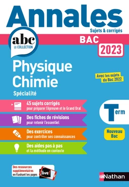 Annales ABC du BAC 2023 - Physique-Chimie Tle - Sujets et corrigés - Enseignement de spécialité Terminale - Epreuve finale - EPUB