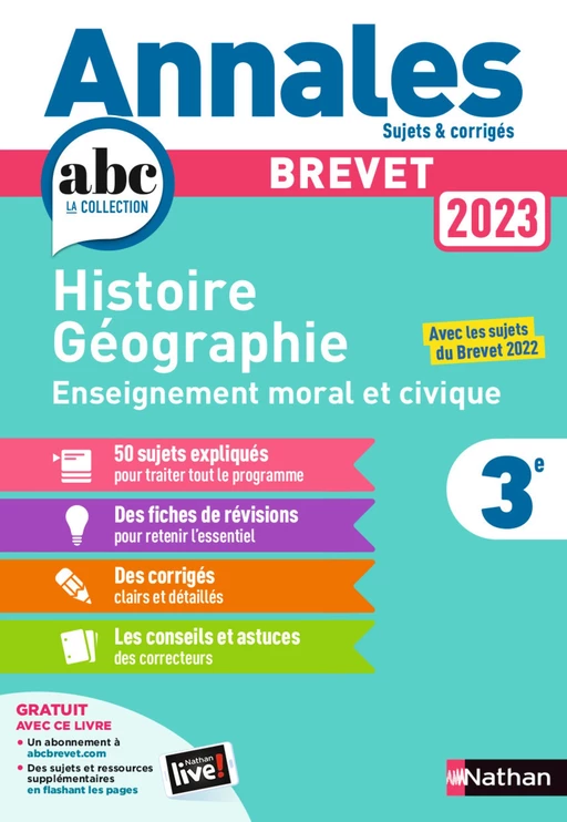 Annales ABC du Brevet 2023 - Histoire-Géographie-EMC 3e - Sujets et corrigés + fiches de révisions - EPUB - Grégoire Pralon, Laure Genêt, Pascal Jézéquel - Nathan