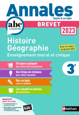 Annales ABC du Brevet 2023 - Histoire-Géographie-EMC 3e - Sujets et corrigés + fiches de révisions - EPUB