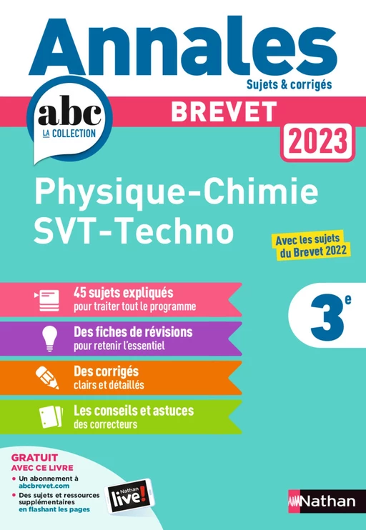 Annales ABC du Brevet 2023 - Physique-Chimie - SVT - Technologie 3e - Sujets et corrigés + fiches de révisions - EPUB - Nicolas Coppens, Olivier Doerler, Laurent Lafond, Stéphane Guivarc'h, Arnaud Lopin - Nathan