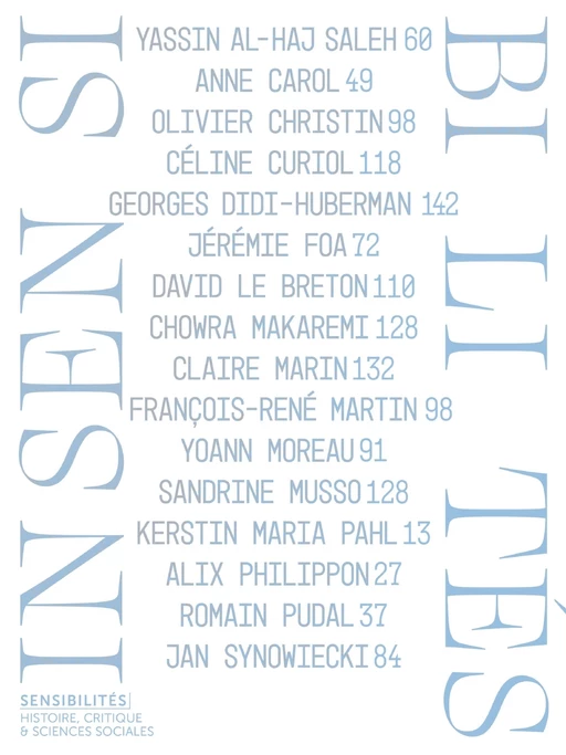 Insensibilités - N° 11 - Yassin Al-Haj Saleh, Anne Carol, Olivier Christin, Céline Curiol, Georges Didi-Huberman, Jérémie Foa, David Le Breton, Chowra Makaremi, Claire Marin, François-René Martin, Yoann Moreau, Sandrine Musso, Kerstin Maria Pahl, Alix Philippon, Romain Pudal, Jan Synowiecki - Appaloosa LHS Editions