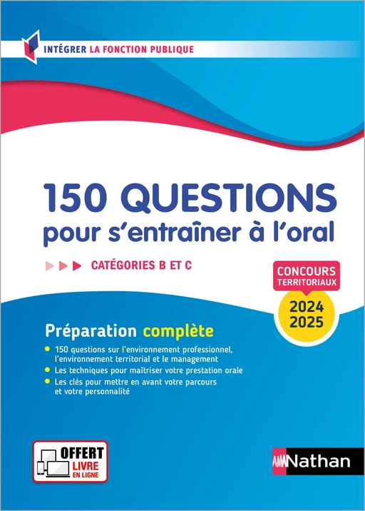 150 questions pour s'entraîner à l'oral 2024/2025 - Préparation complète aux concours territoriaux - Catégories B et C - ePUB - Céline Tatat - Nathan