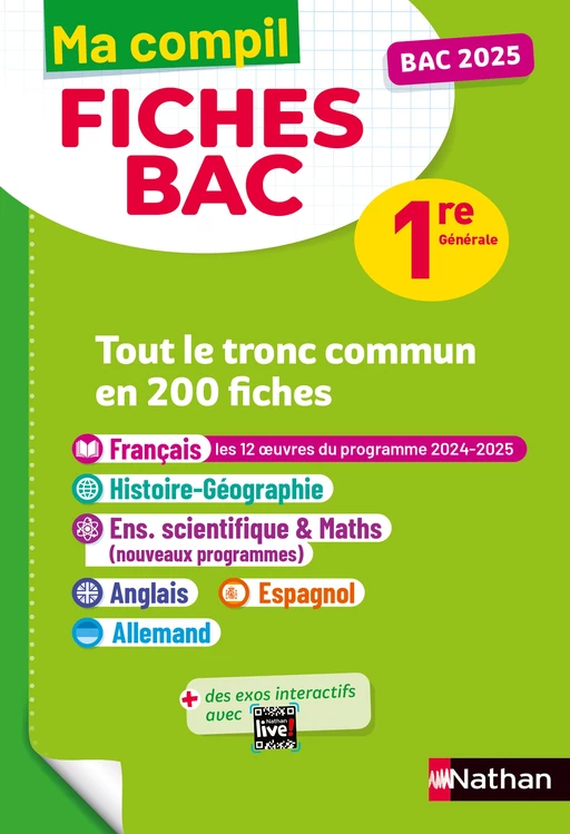 Toutes les matières du tronc commun Première - Ma Compil fiches BAC - Bac 2025- Français, Histoire-Géographie, Enseignement scientifique, Anglais, Espagnol, Allemand 1re - EPUB - Anne Cassou-Noguès, Séléna Hébert, Elsa Jollès, Delphine Fradet, Fredéric Fouletier, Pascal Jézéquel, Laetitia Benbassat, Evelyne Soumah, Johann Protais, Alain Rajot, Christian Camara, Nicolas Coppens, Claudine Gaston, Karine Marteau-Bazouni, Pierre-Antoine Desrousseaux, Brigitte Arnaud, Antoinette de Jorna, Cécile Brunet, Noémie Keunebroek - Nathan