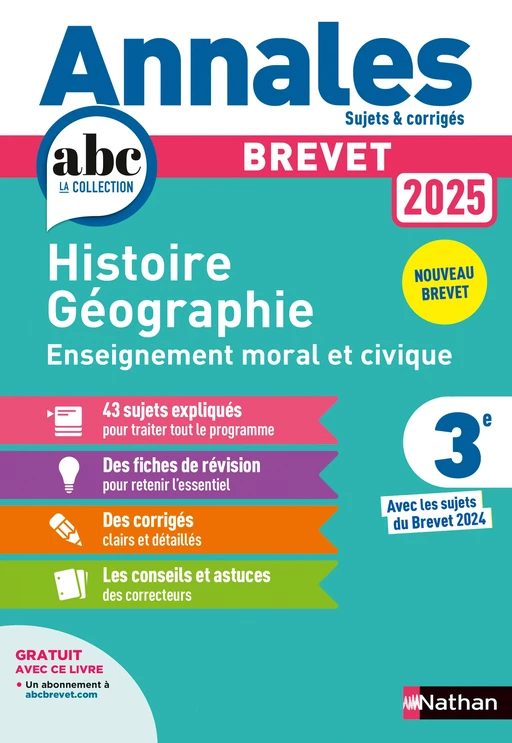 Annales ABC du Brevet 2025 - Histoire-Géographie-EMC 3e - Sujets et corrigés + fiches de révisions - EPUB - Grégoire Pralon, Laure Genet, Pascal Jézéquel - Nathan